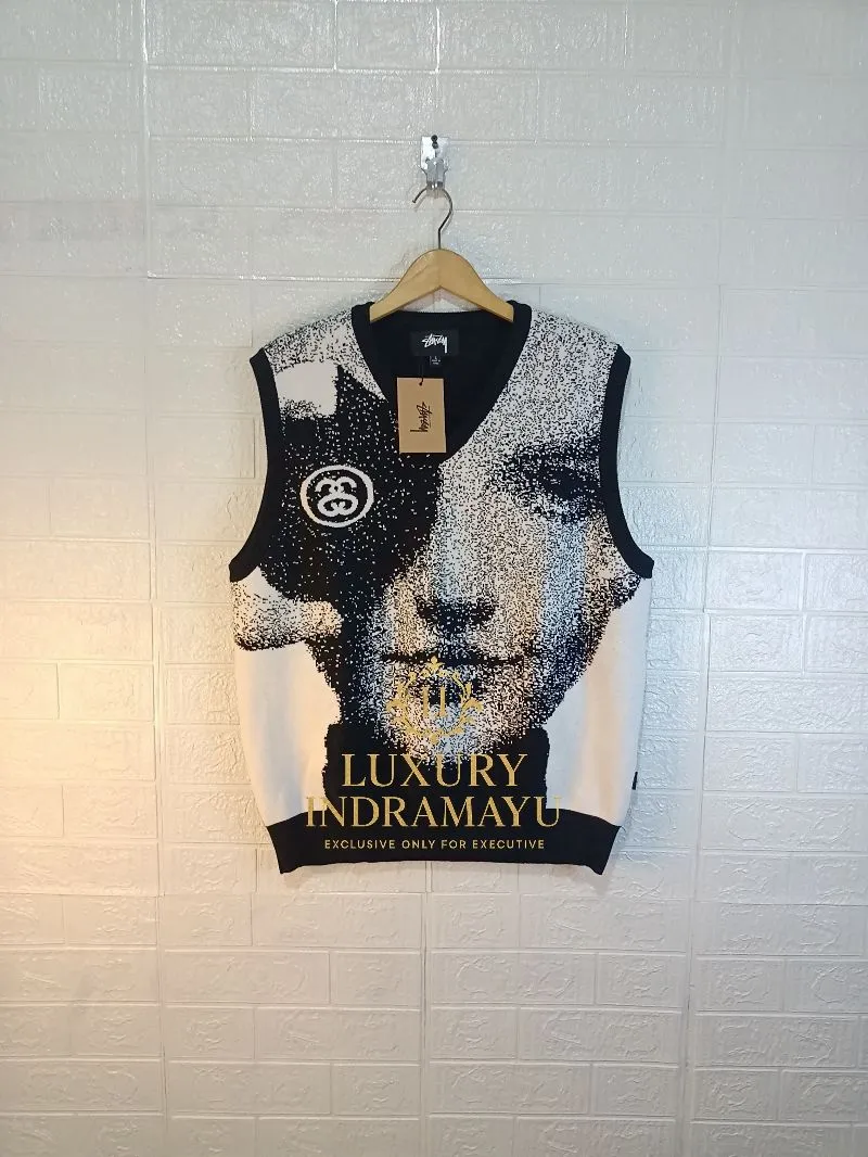 Stussy Jacguard Knit Vest Black White Vintage Streetwear  photo 1