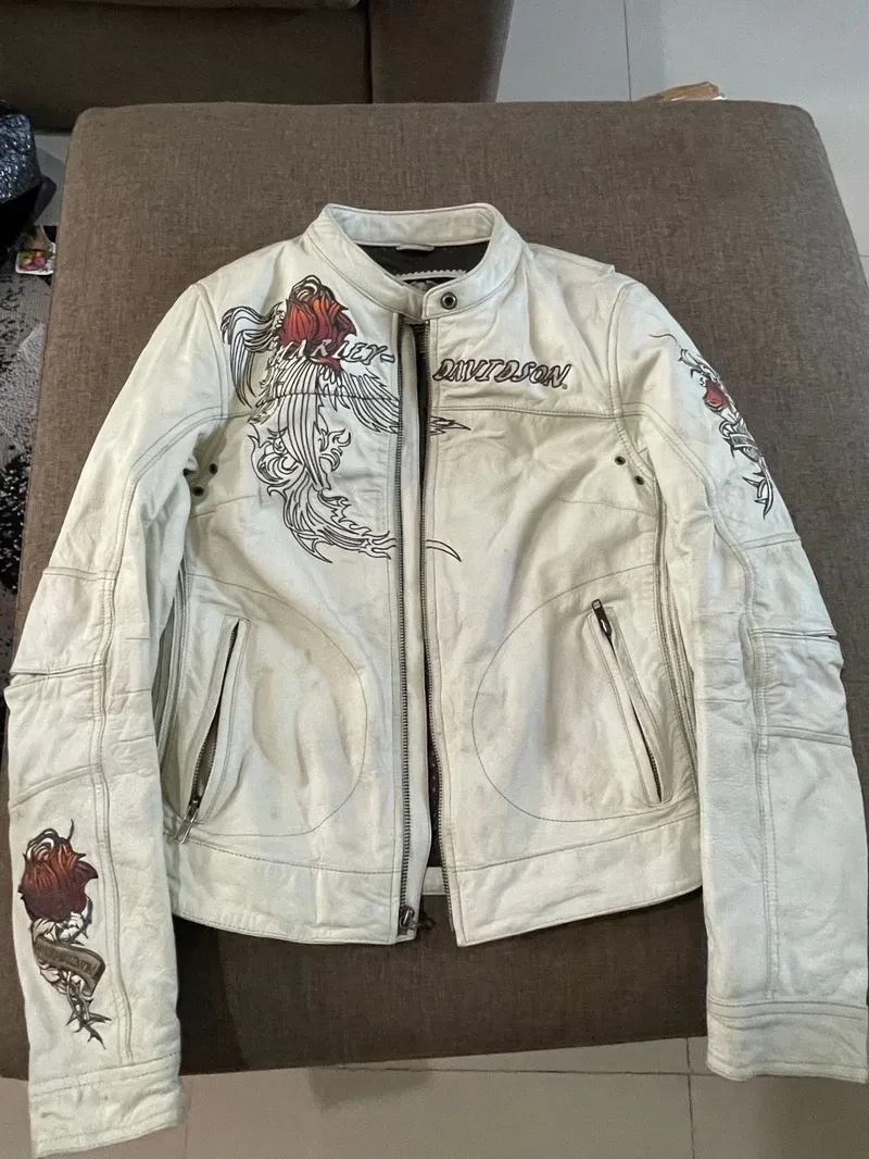 Harley Davidson Streetwear Leather jacket Wanita white - Preloved