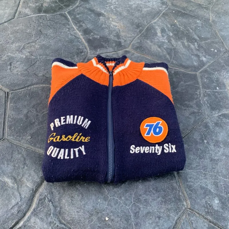 Union 76 Vintage Biker Cardigan Pria orange navy photo 1