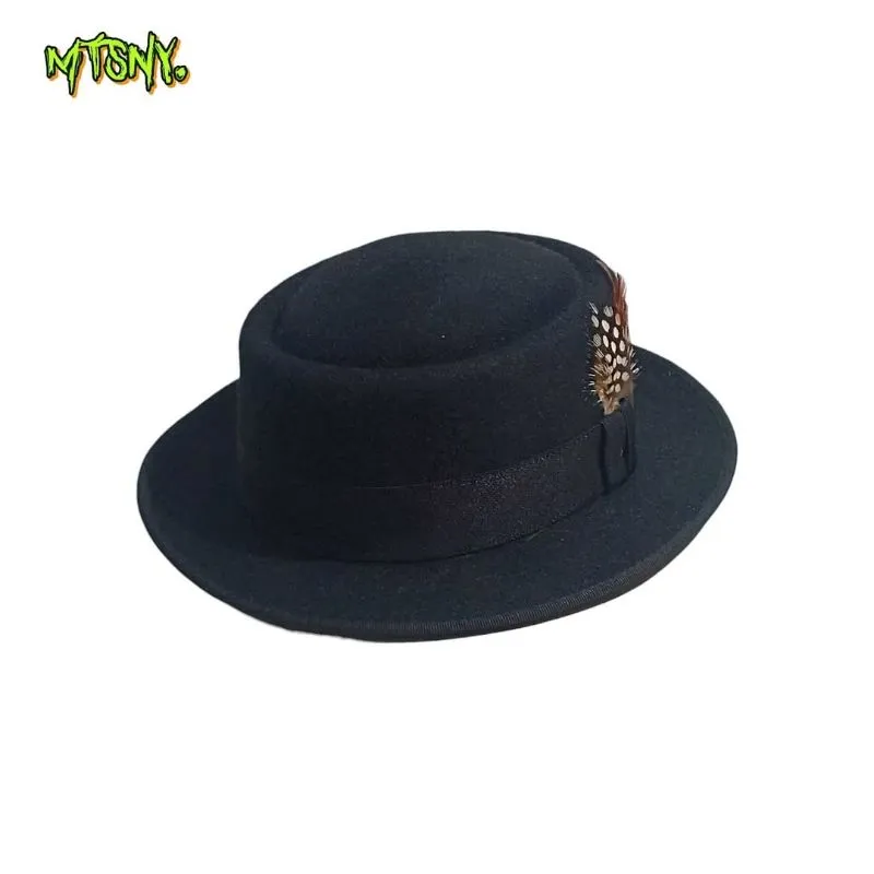 Topi Fedora Pork Pie Koboi Hard Laken Hitam Black Jadul Lawa photo 1