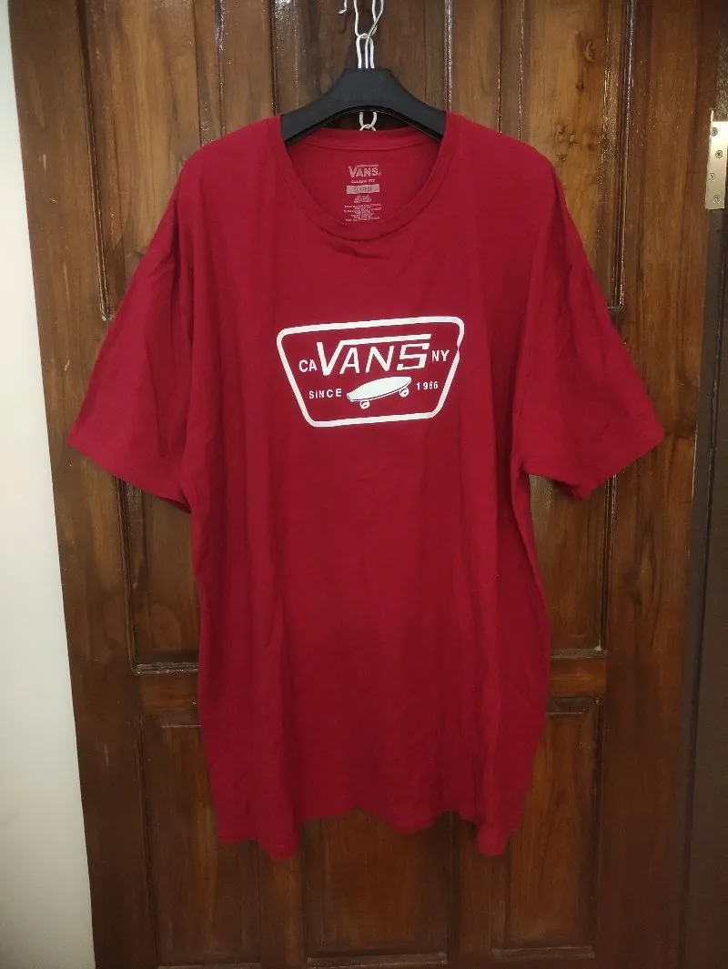Vans Streetwear Casual T-shirt Pria burgundy red photo 1