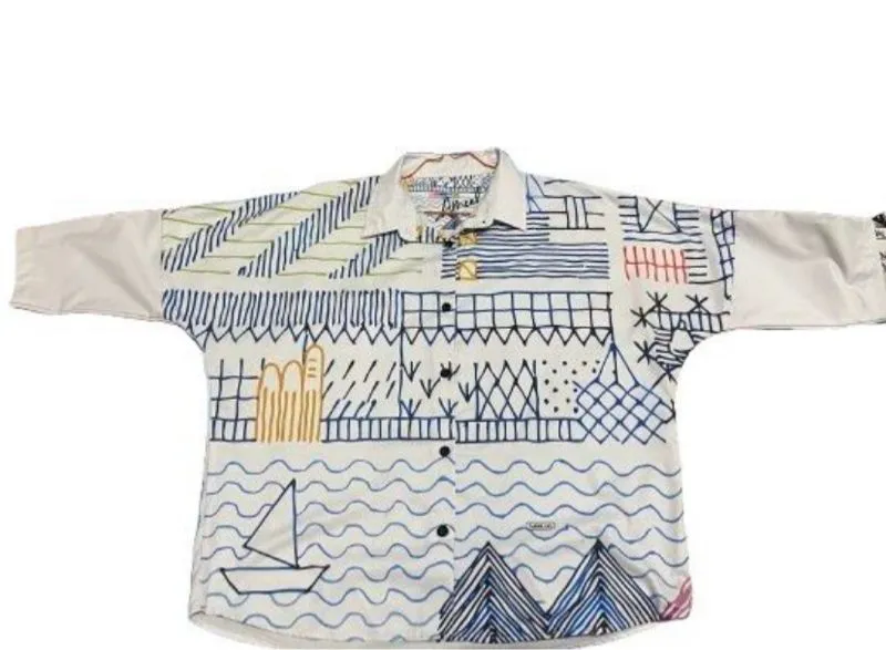 Kemeja putih corak garis garis motif, all size, unisex photo 1