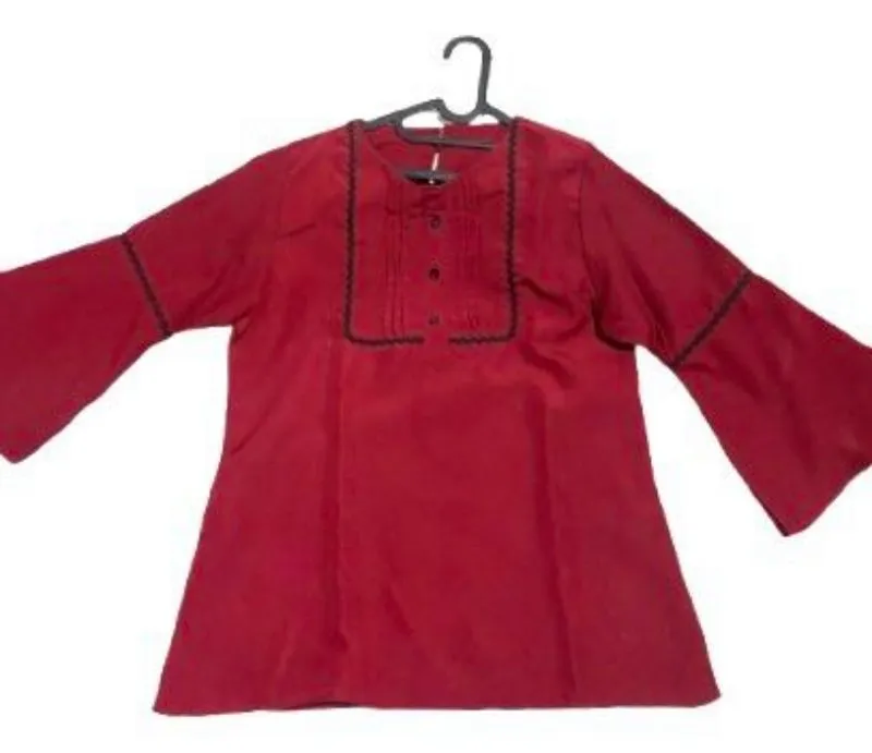 blouse kemeja perempuan merah maroon lengan 3/4 baju kurung photo 1