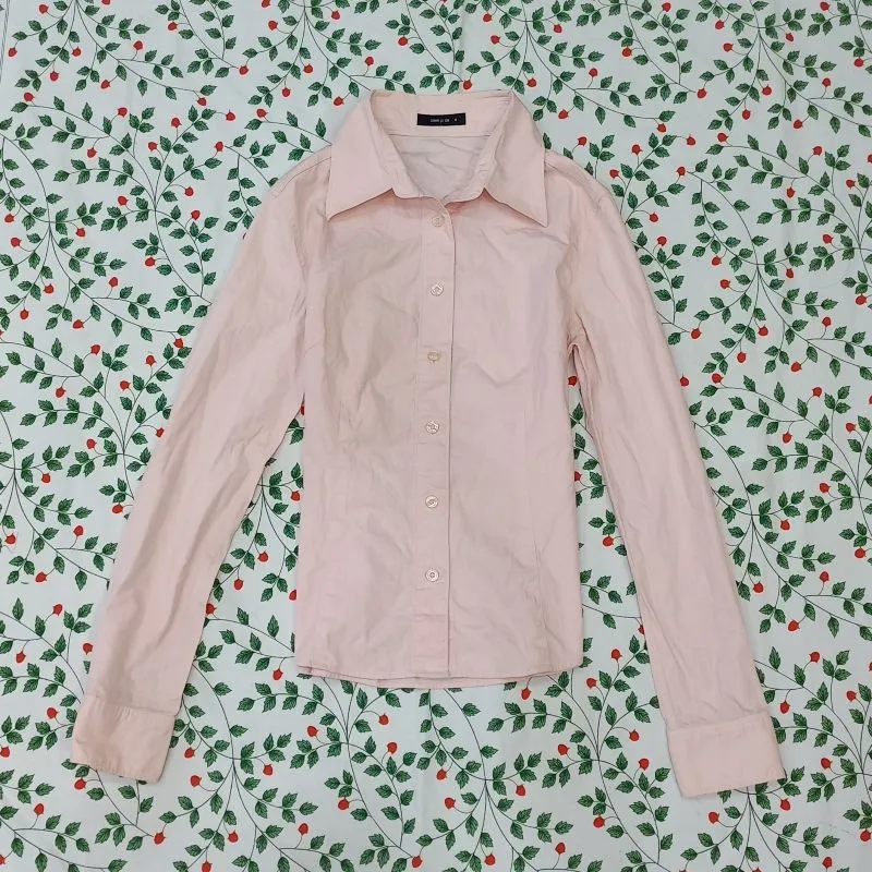 vintage comme ça ism pink fitted button up shirt photo 1