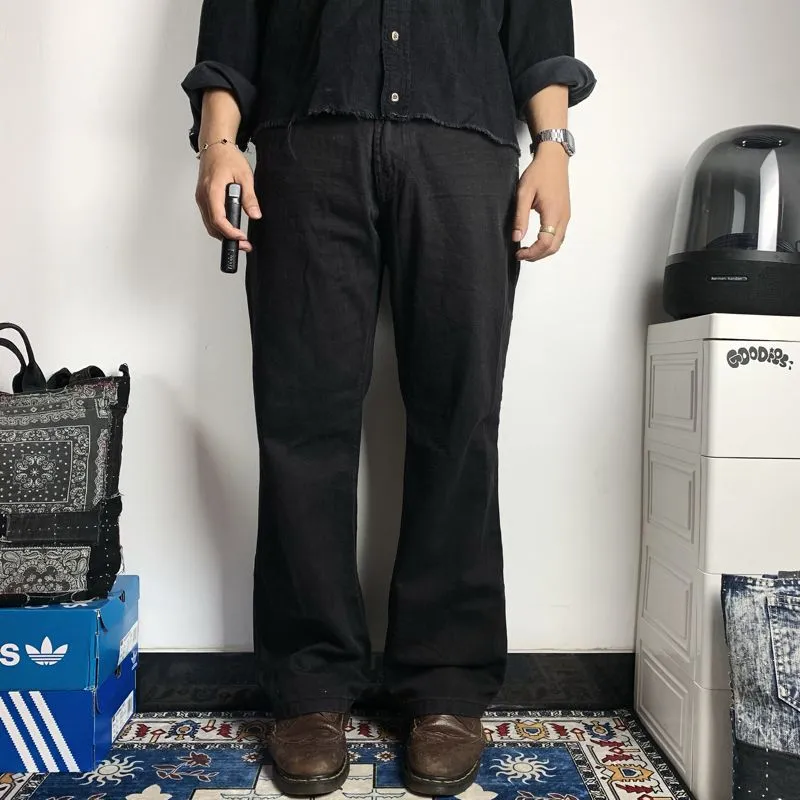 (Size 32/34) WHO AU Black Solid Wide Leg Straight Fit Jeans photo 1
