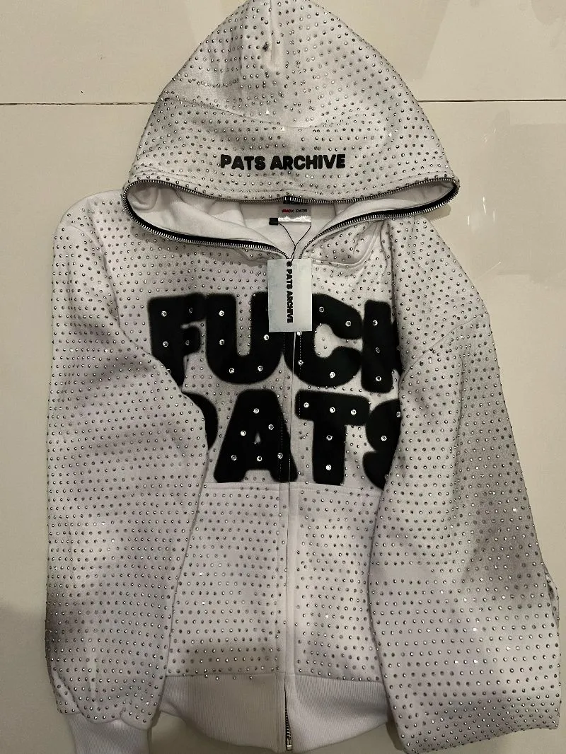 hoodie zipper fuckpats pats archive , white and black photo 1