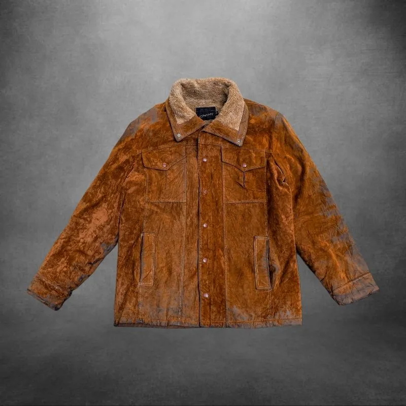 60s JC Penney made in Mexico Brown Distressed Trucker Jacket photo 1