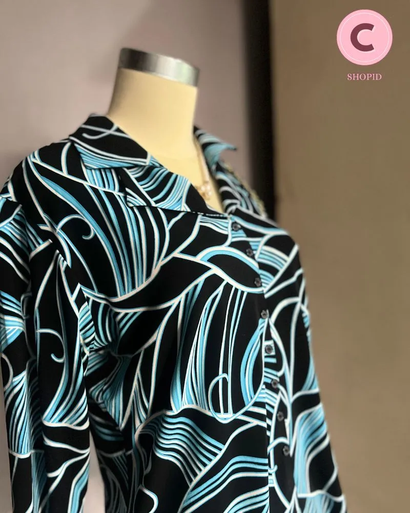 Vintage Casual Shirt Wanita blue black photo 1