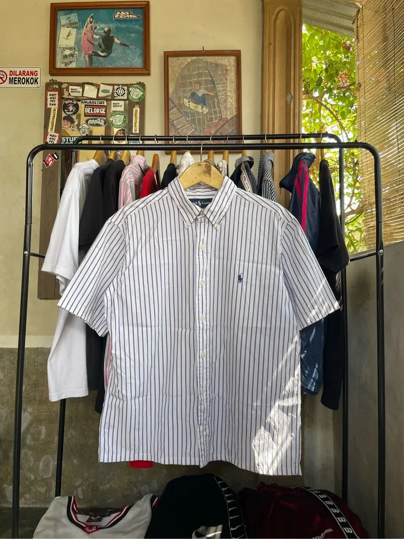 Polo Ralph Lauren Streetwear Y2K Casual shirt Pria white blue photo 1