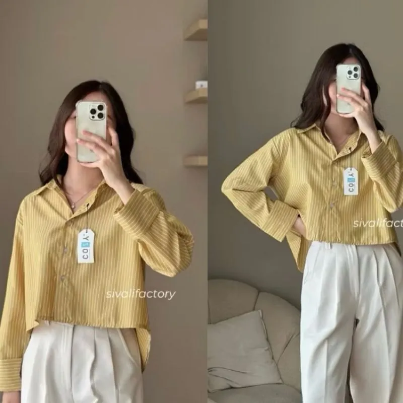 Kemeja Stripe Crop Oversize photo 1