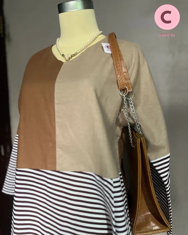 Atasan Berrybenka Garis Coklat Wanita Casual photo 1
