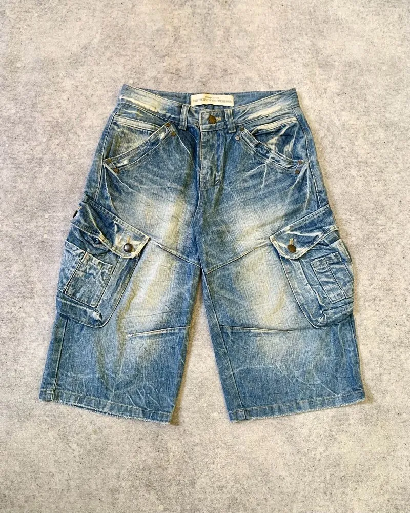 Y2K Blue Washed Cargo Jorts Pants photo 1