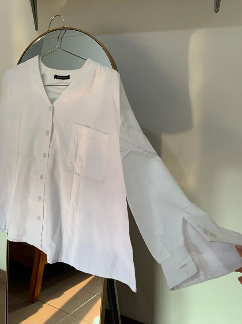 TRICK N TRICKY WHITE LONG SLEEVE TOP BIG SIZE KEMEJA photo 1
