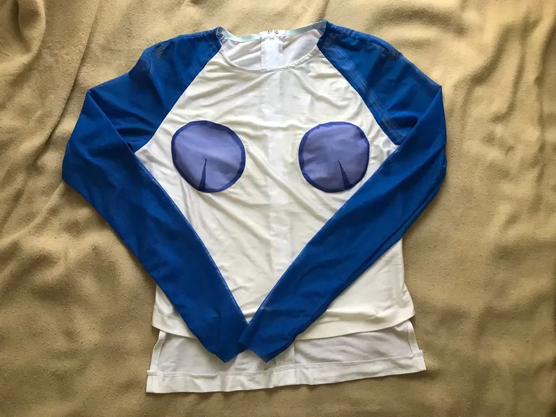 Avant Garde Futurist Shirt Wanita white blue photo 1
