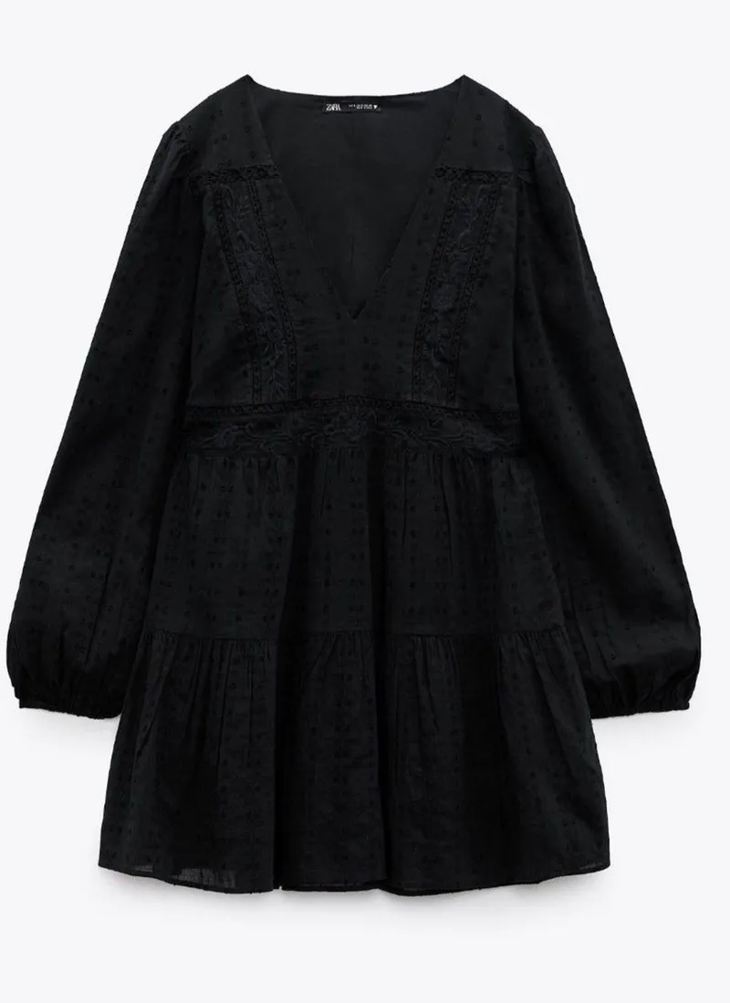 ZARA BLACK EMBROIDERY DRESS NWT - photo 1