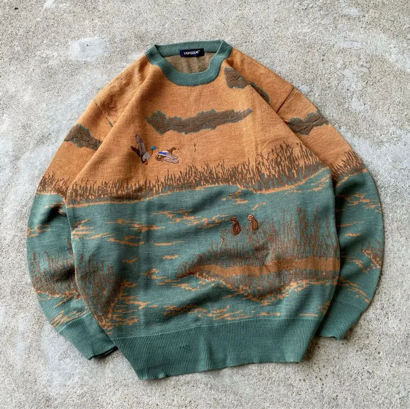 VTG LEPOQUE LAKE LANDSCAPE SWEATER KNIT photo 1