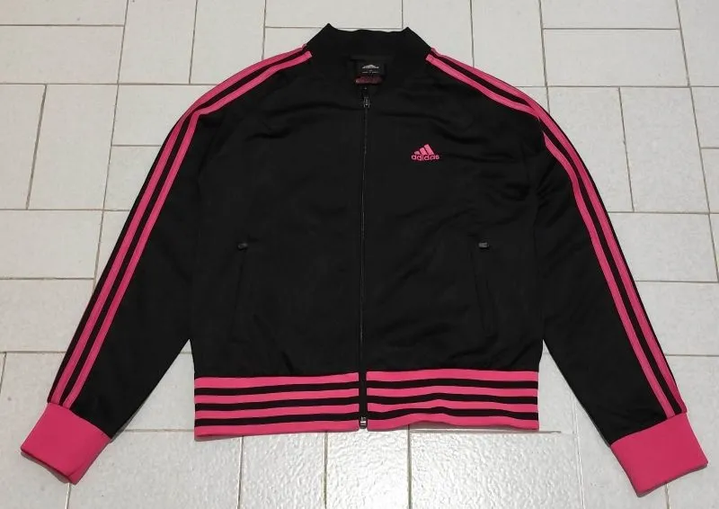 Jaket Sport Running Tracktop Adidas Hitam List Pink photo 1