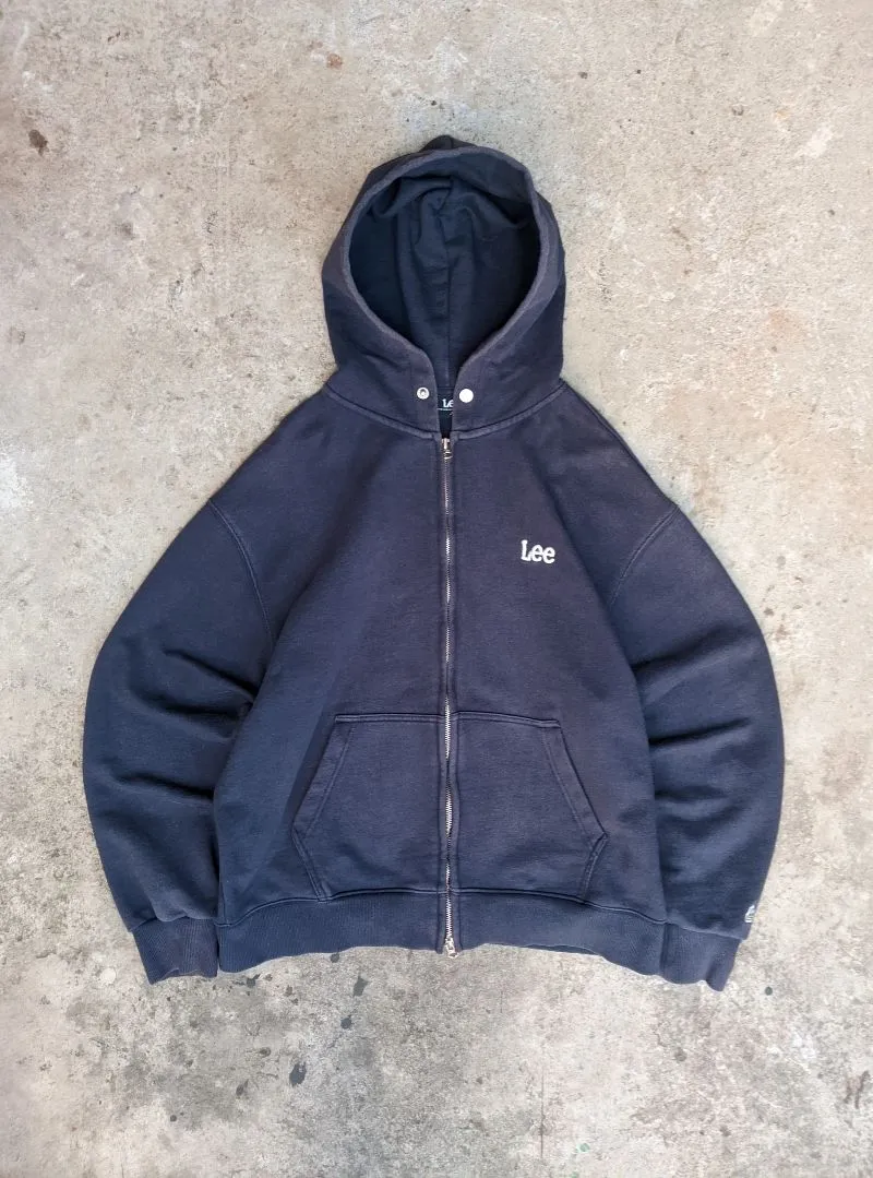 2010s double zipper lee sunfaded navy hoodie photo 1