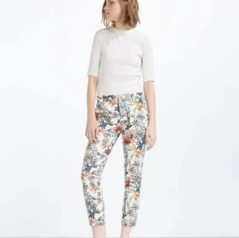 ZARA casual skinny jeans floral multicolor photo 1