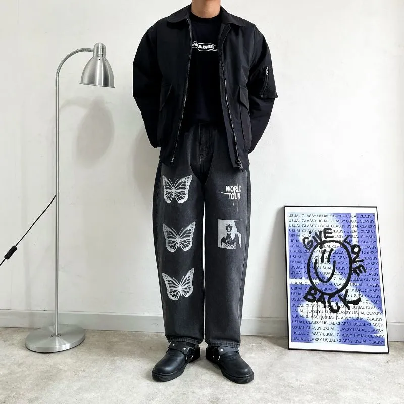 Work Tour Printed longpants washed black jeans, Regular Stra photo 1
