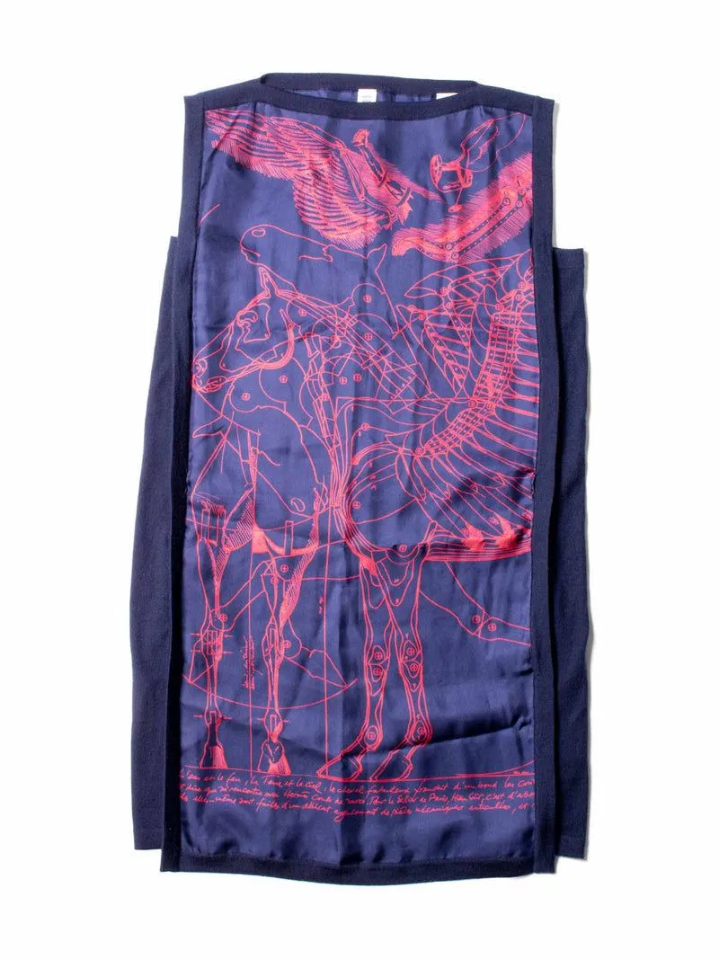   Hermes Cashmere Silk Horse Print Dress Navy Red photo 1