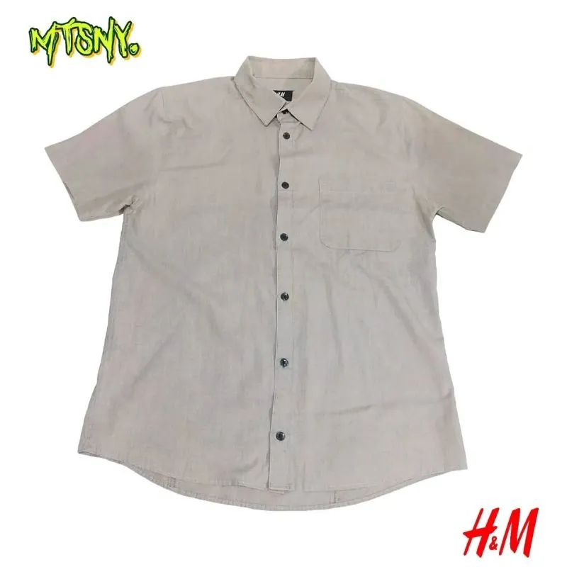 Kemeja Slim Fit Kasual Kerja HNM H&M Easy Iron Lengan Pendek photo 1