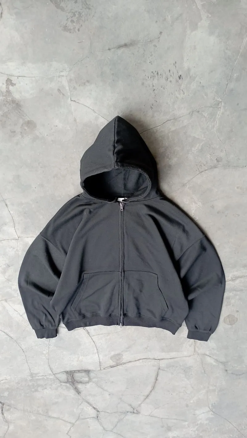 2000's Heavyweight Black Double Zipper Hoodie Boxy photo 1