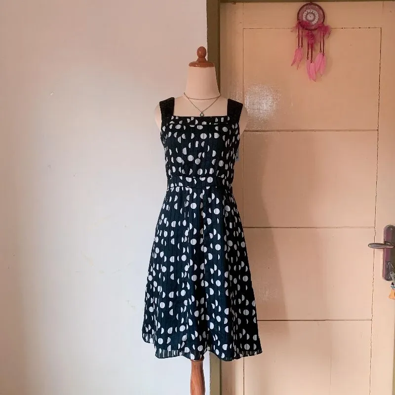 SATIN Black Polkadot Midi Dress photo 1