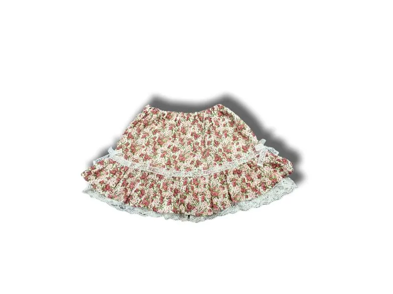Mini skirt lace floral babypink ruffle coquette kawaii fairy photo 1
