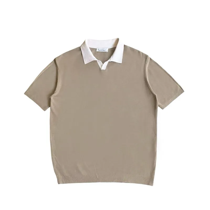 H_ Essential by Hangten two tone buttonless knitted ss polo  photo 1