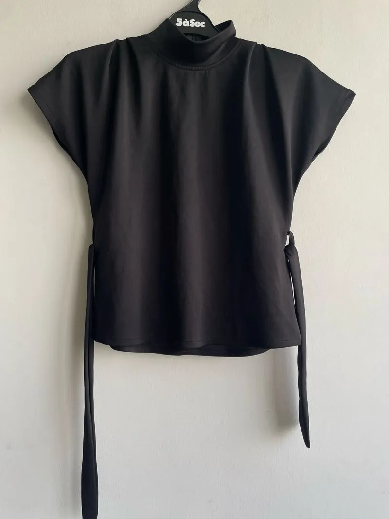 NEW atasan blouse wanita hitam tali sabuk photo 1