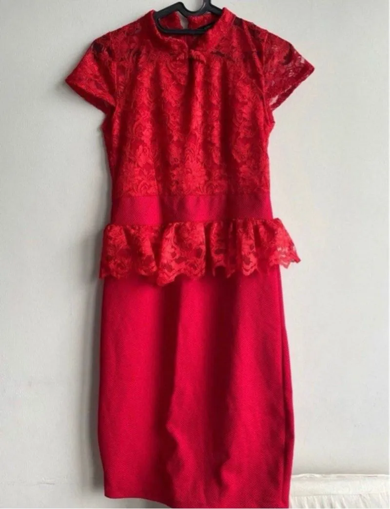 NEW peplum brokat dress merah red wanita kerah shanghai photo 1
