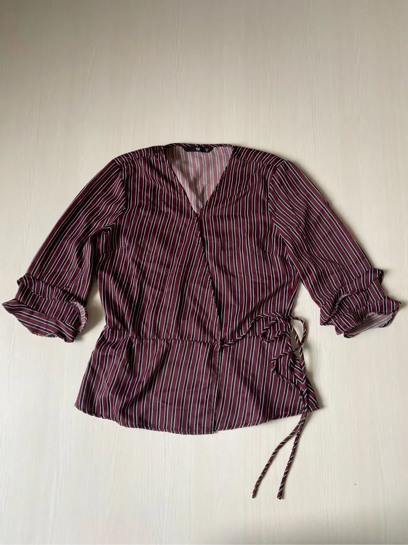 Maroon-Black Stripes Blouse photo 1