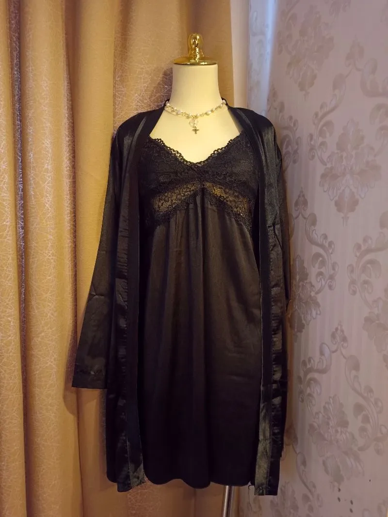A mix and match silky laced black lingerie sleepgown set
 photo 1