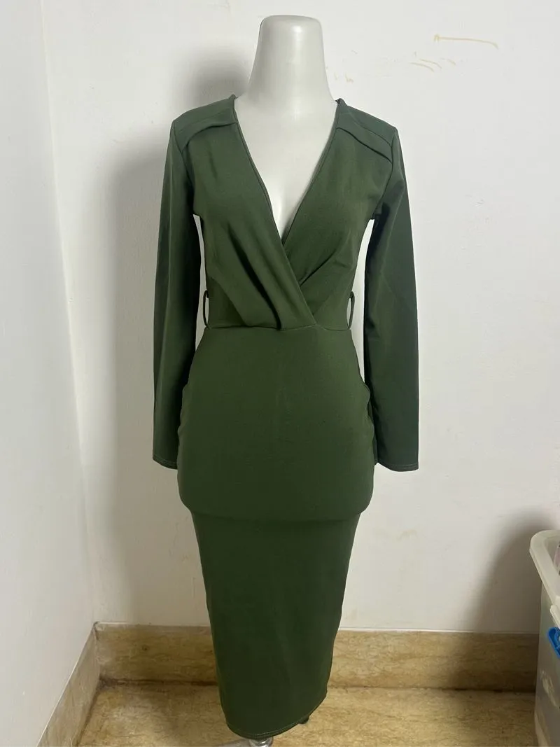 Green army V-neck dress brand boohoo photo 1