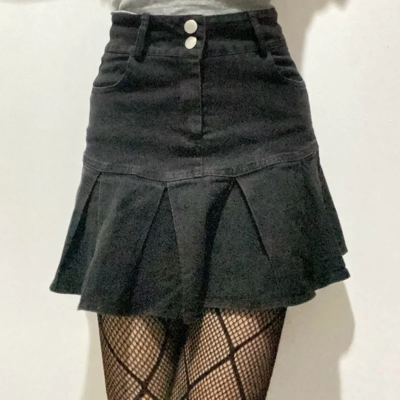 Pleated Denim Mini Skirt photo 1