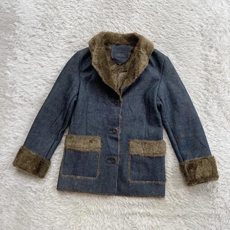 NY212 New York Blazer Lined Sherpa Denim Indigo Womens Jaket photo 1