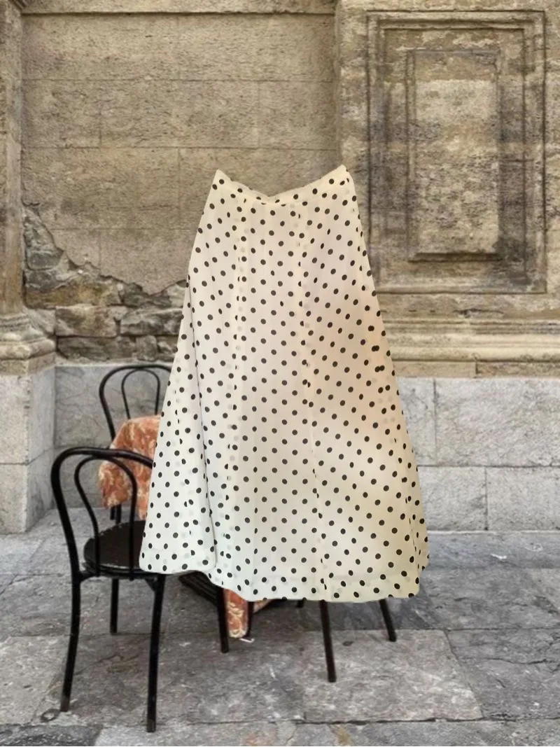 White polkadot chiffon silk skirt photo 1
