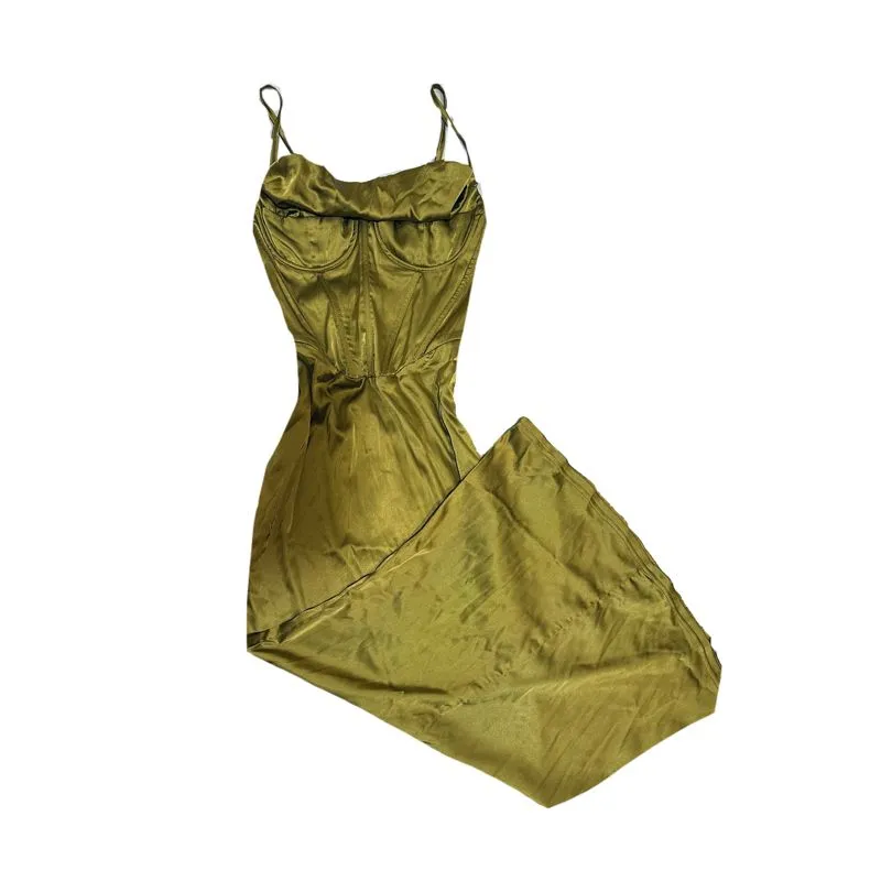 green corset bustier satin dress photo 1