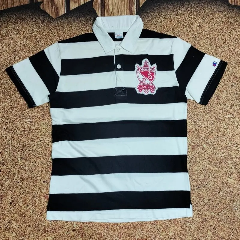 Kaos kerah salur CHAMPION SPARTANS polo shirt stripe white  photo 1
