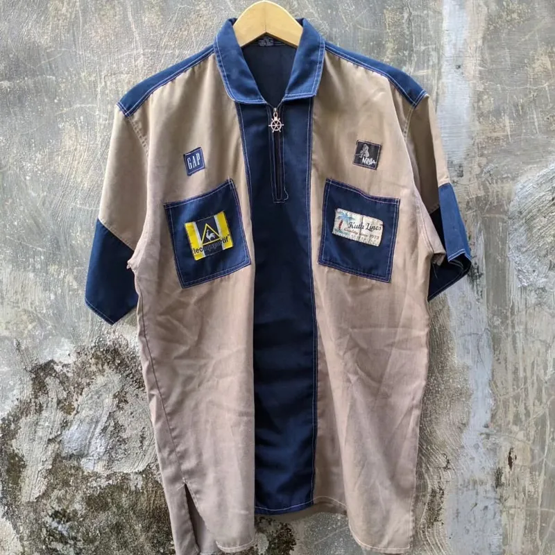 Casual Casual shirt Pria tan navy photo 1