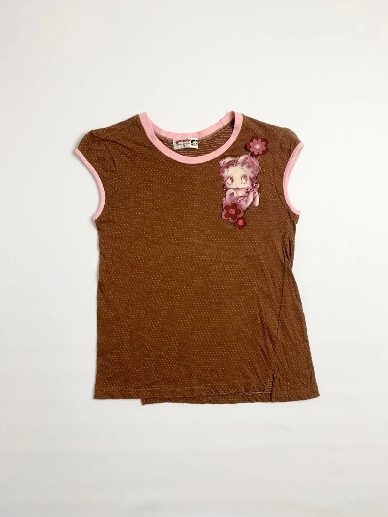 Y2k Betty Boop Baby Tee Short Sleeve Top Brown pink photo 1