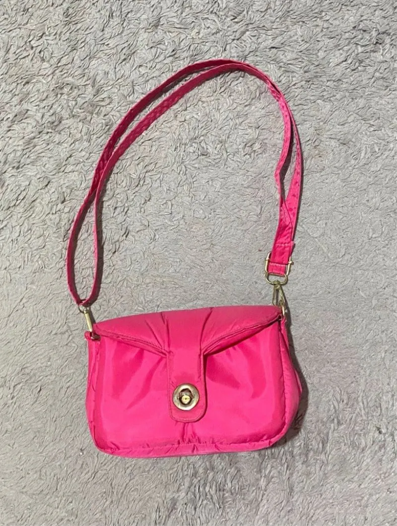 puffy bag pink neon fuchsia slinbag tas selempang photo 1