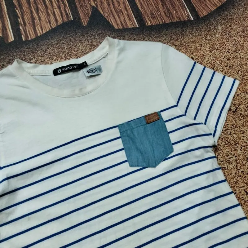 kaos pendek pria salur HANGTEN kaos tshirt pocket tee stripe photo 1