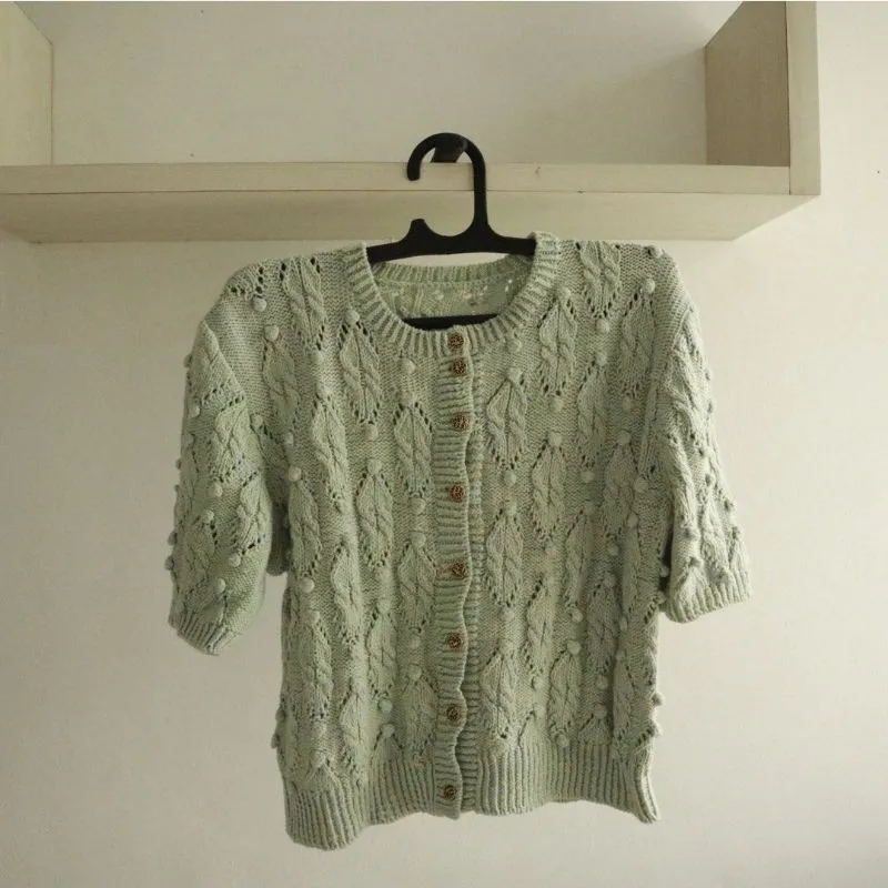 Cable Knit Green Cardigan Outer Top Hijau photo 1