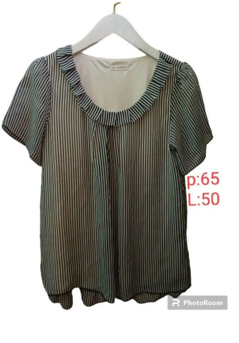 blouse biru strip + puring dalaman (Harga Nett)  photo 1