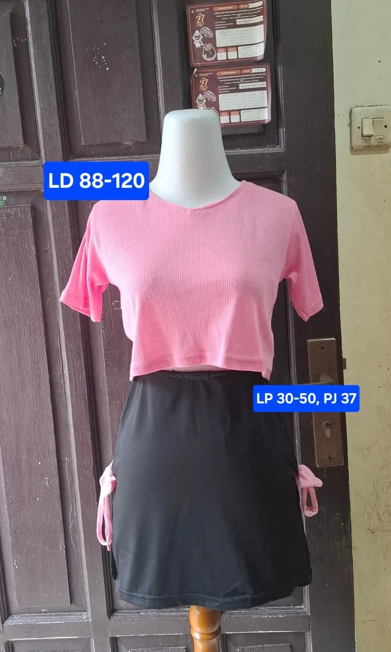 One Set Pink Lucu Crop Rok Span photo 1