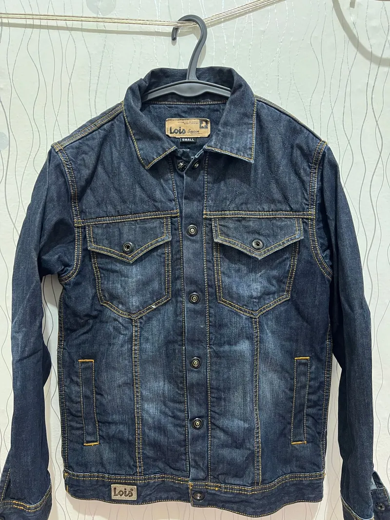 Lois Streetwear Biker Denim jacket Pria white navy Preloved