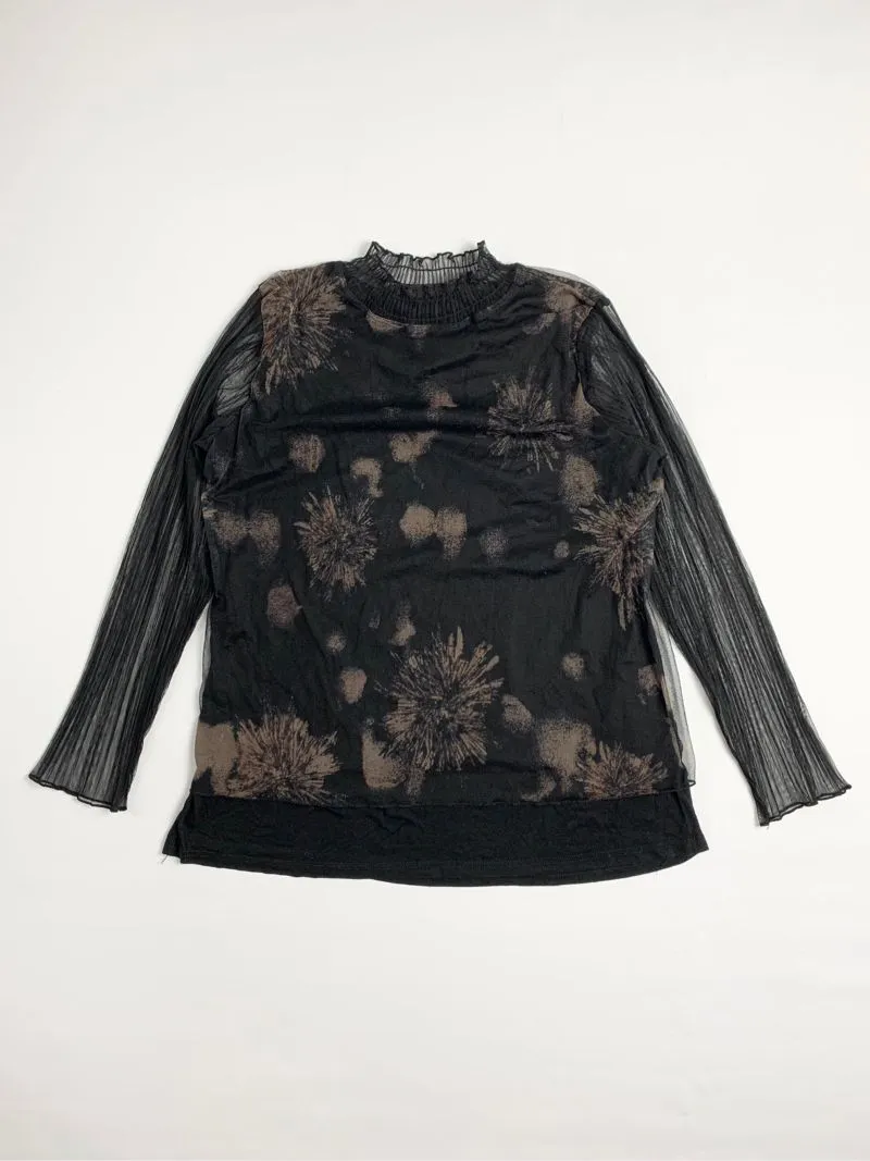 Y2k Monte Milano Mesh Top Longsleeve With Flower Graphic photo 1