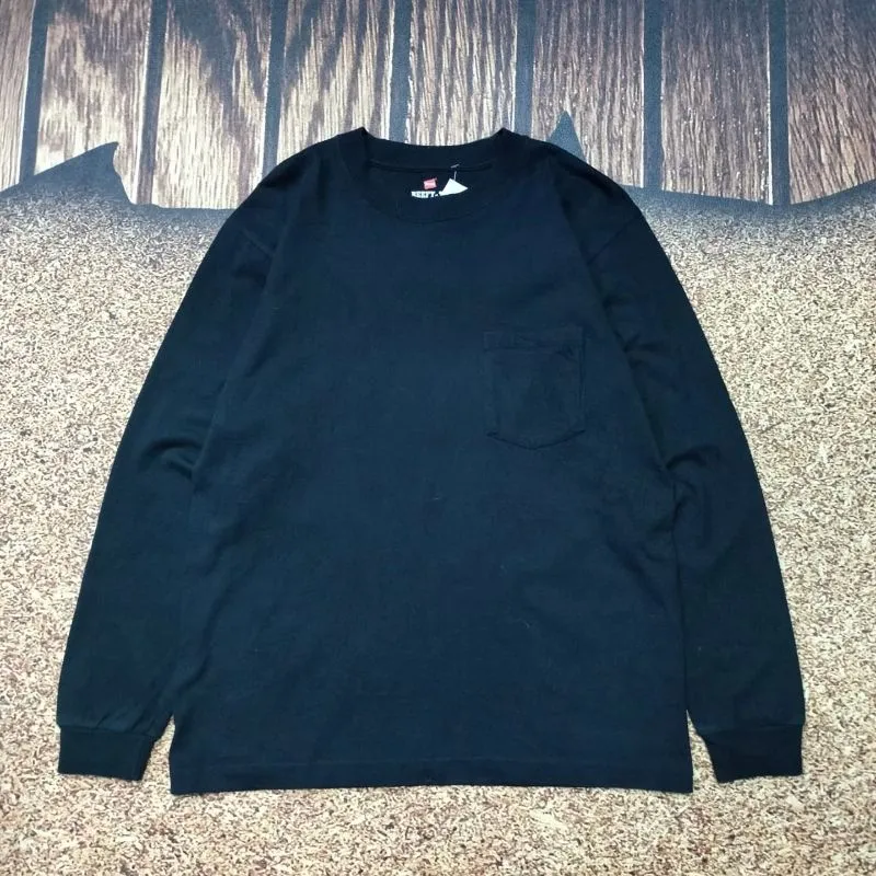 kaos panjang pria HANES BEEFY T long sleeve hitam polos  photo 1